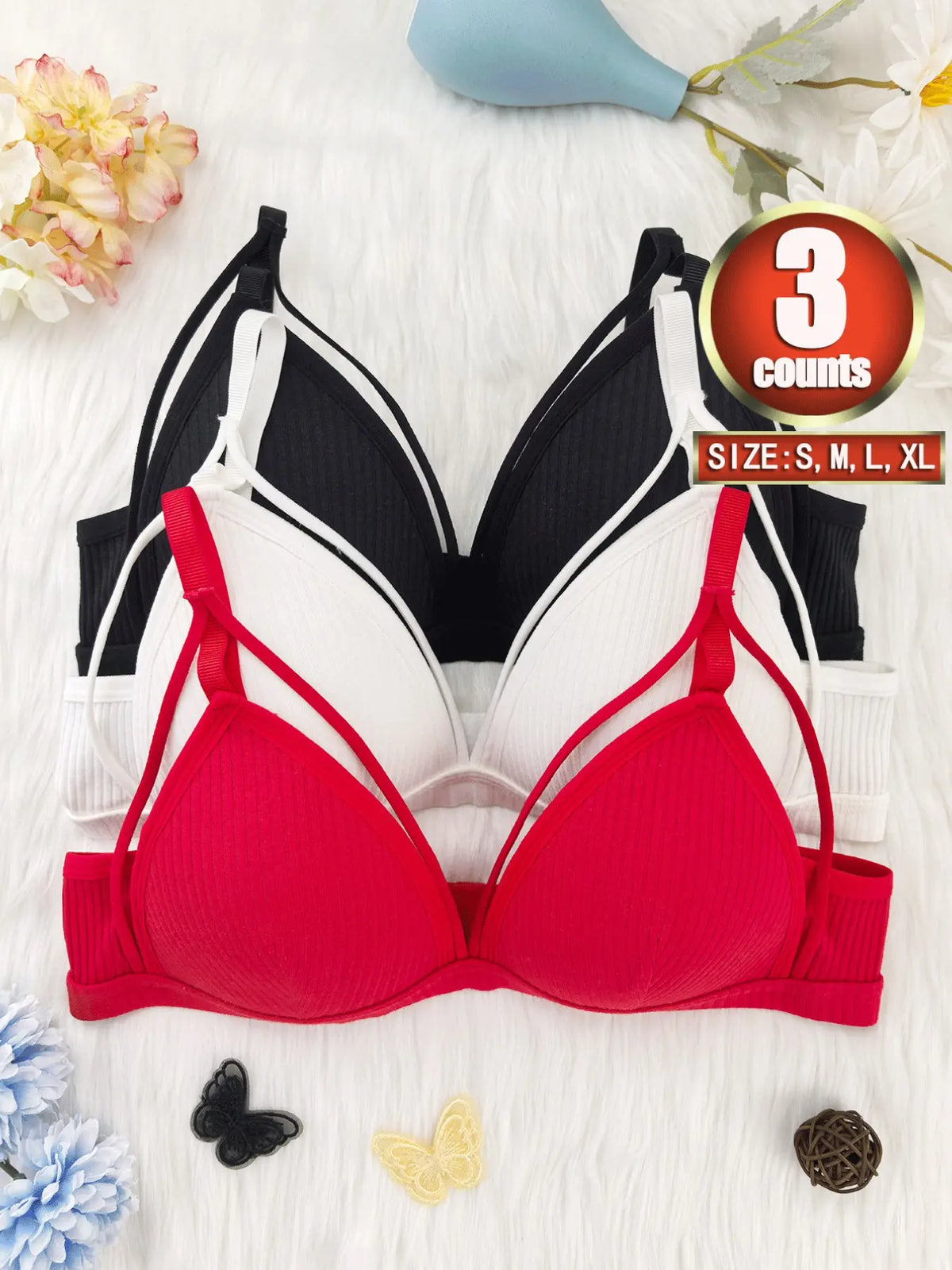 Women'S Plain Wireless Fitted Knit Everyday Bra, Soft Comfortable Adjustable Strap Bra for Daily Wear, Ladies Lingerie for All Seasons, Underwear, Casual, Adjustable Strap Bralette, Cutout Bra