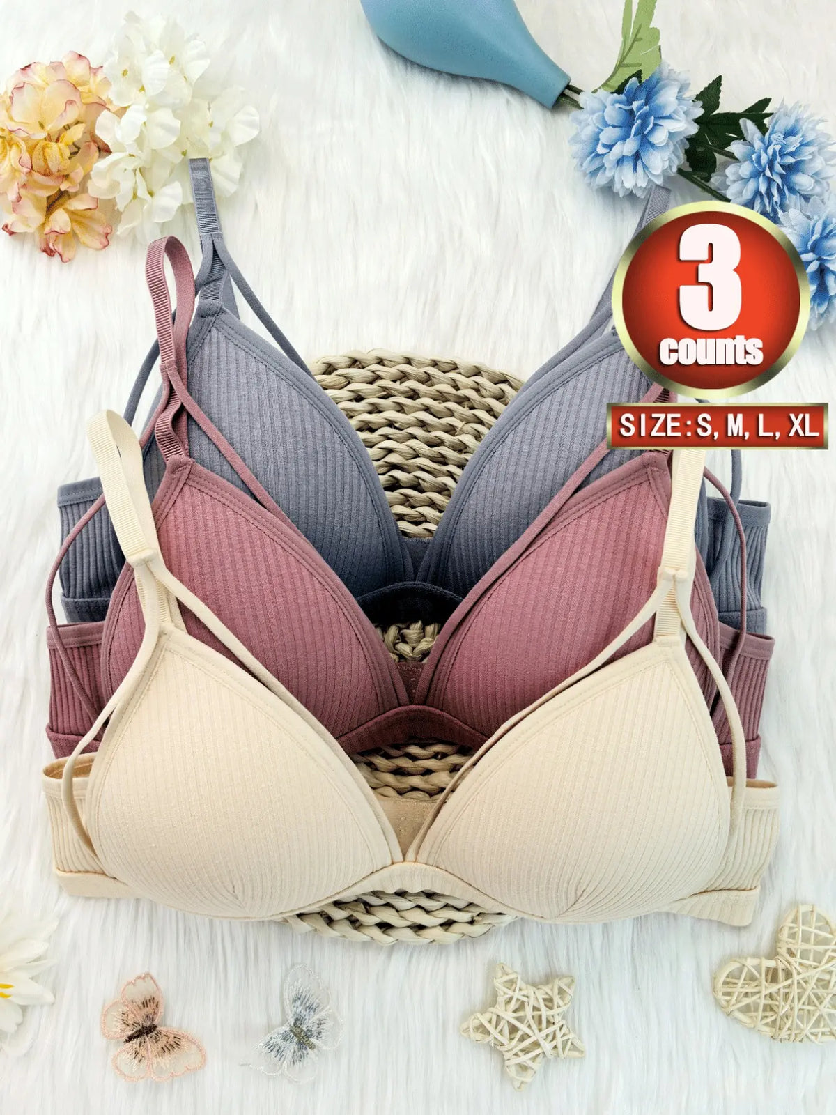 Women'S Plain Wireless Fitted Knit Everyday Bra, Soft Comfortable Adjustable Strap Bra for Daily Wear, Ladies Lingerie for All Seasons, Underwear, Casual, Adjustable Strap Bralette, Cutout Bra