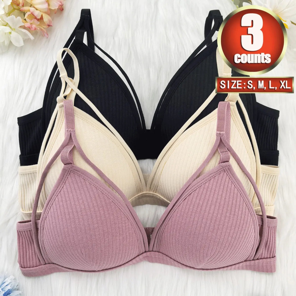 Women'S Plain Wireless Fitted Knit Everyday Bra, Soft Comfortable Adjustable Strap Bra for Daily Wear, Ladies Lingerie for All Seasons, Underwear, Casual, Adjustable Strap Bralette, Cutout Bra