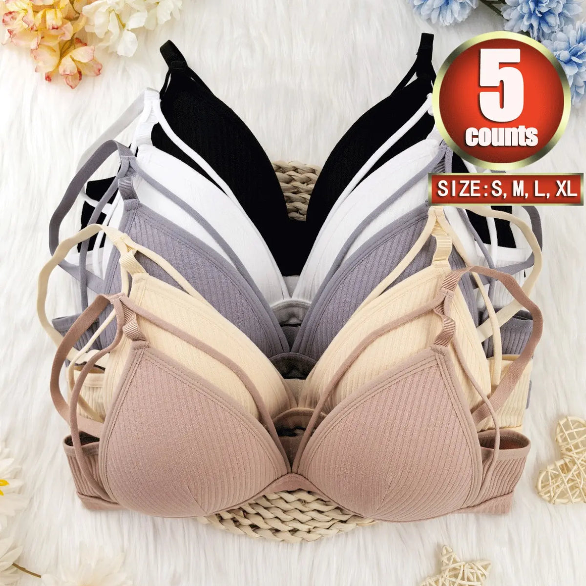 Women'S Plain Wireless Fitted Knit Everyday Bra, Soft Comfortable Adjustable Strap Bra for Daily Wear, Ladies Lingerie for All Seasons, Underwear, Casual, Adjustable Strap Bralette, Cutout Bra