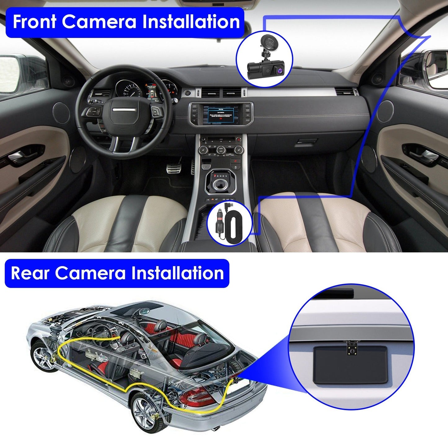 1Pc WiFi FHD 1080P Car Dash Cam 3 Channels Front Rear Inside Dash