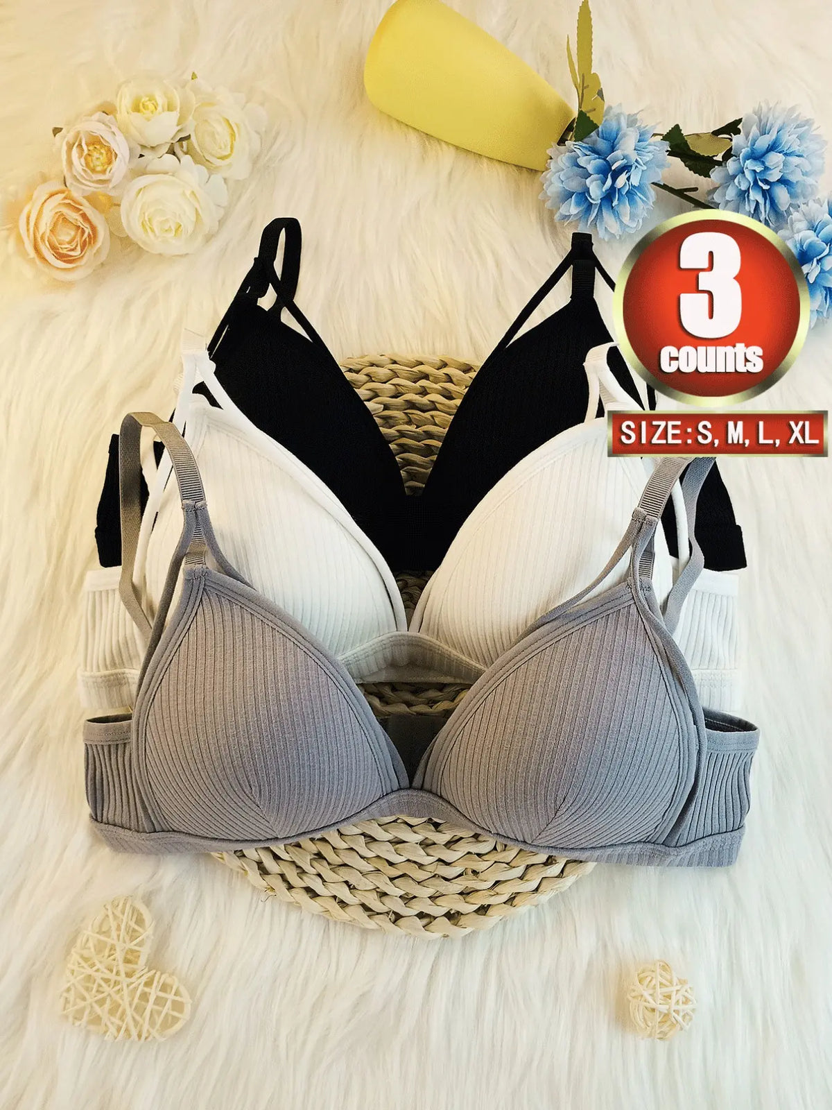 Women'S Plain Wireless Fitted Knit Everyday Bra, Soft Comfortable Adjustable Strap Bra for Daily Wear, Ladies Lingerie for All Seasons, Underwear, Casual, Adjustable Strap Bralette, Cutout Bra