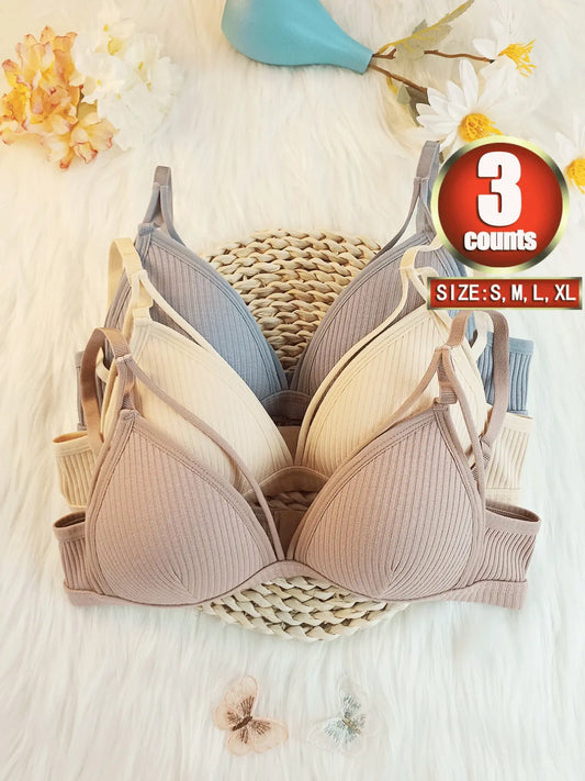 Women'S Plain Wireless Fitted Knit Everyday Bra, Soft Comfortable Adjustable Strap Bra for Daily Wear, Ladies Lingerie for All Seasons, Underwear, Casual, Adjustable Strap Bralette, Cutout Bra