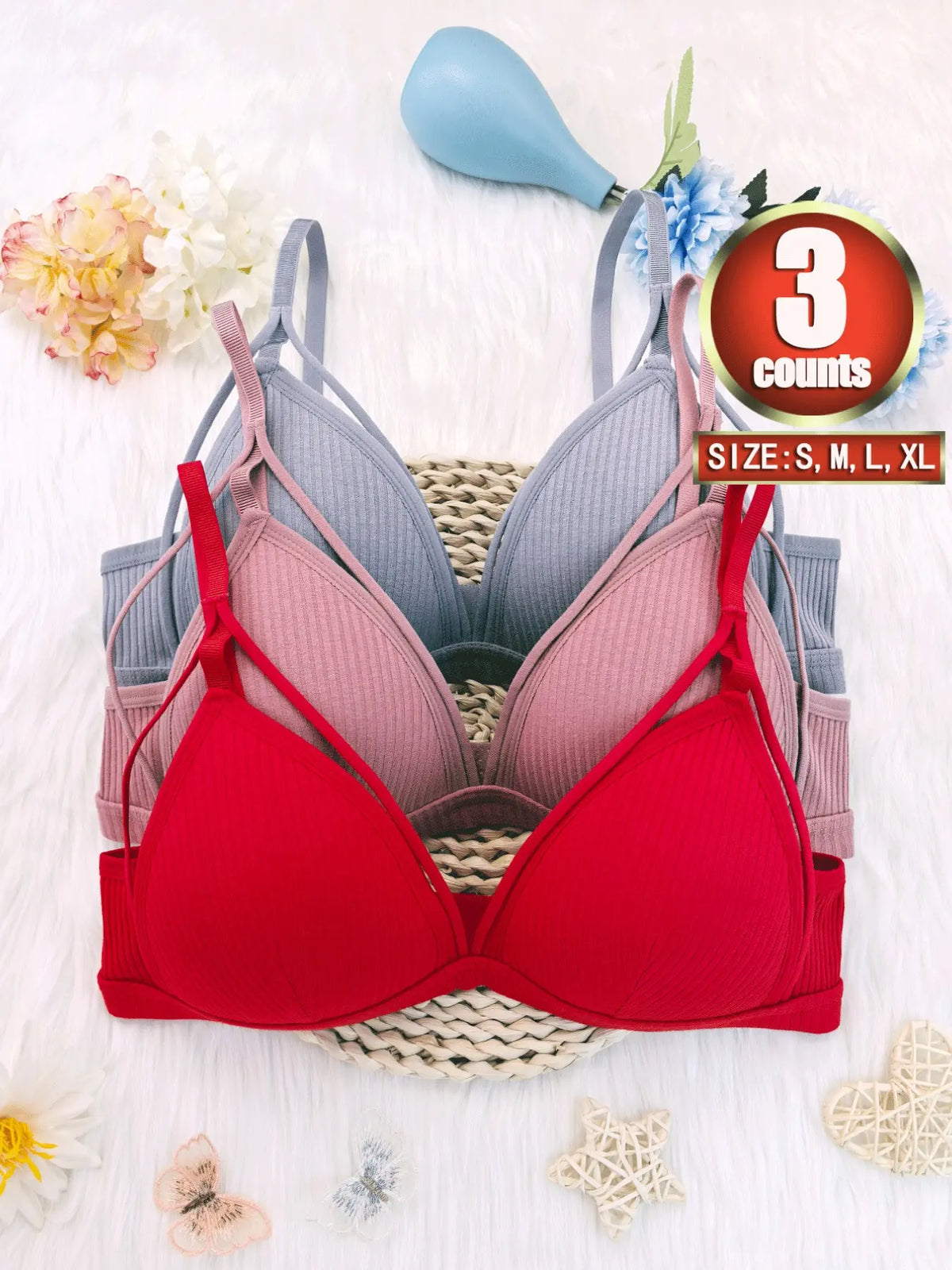 Women'S Plain Wireless Fitted Knit Everyday Bra, Soft Comfortable Adjustable Strap Bra for Daily Wear, Ladies Lingerie for All Seasons, Underwear, Casual, Adjustable Strap Bralette, Cutout Bra