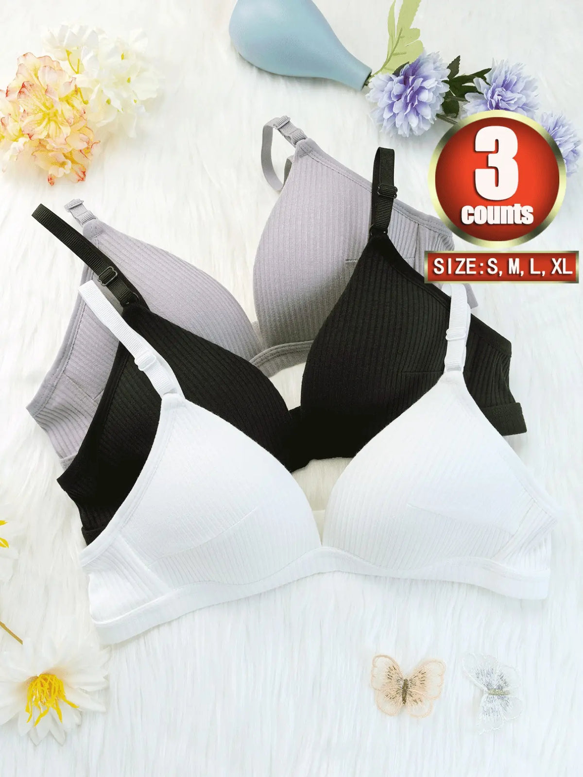 Women'S Plain Wireless Fitted Knit Everyday Bra, Soft Comfortable Adjustable Strap Bra for Daily Wear, Ladies Lingerie for All Seasons, Underwear, Casual, Adjustable Strap Bralette, Cutout Bra