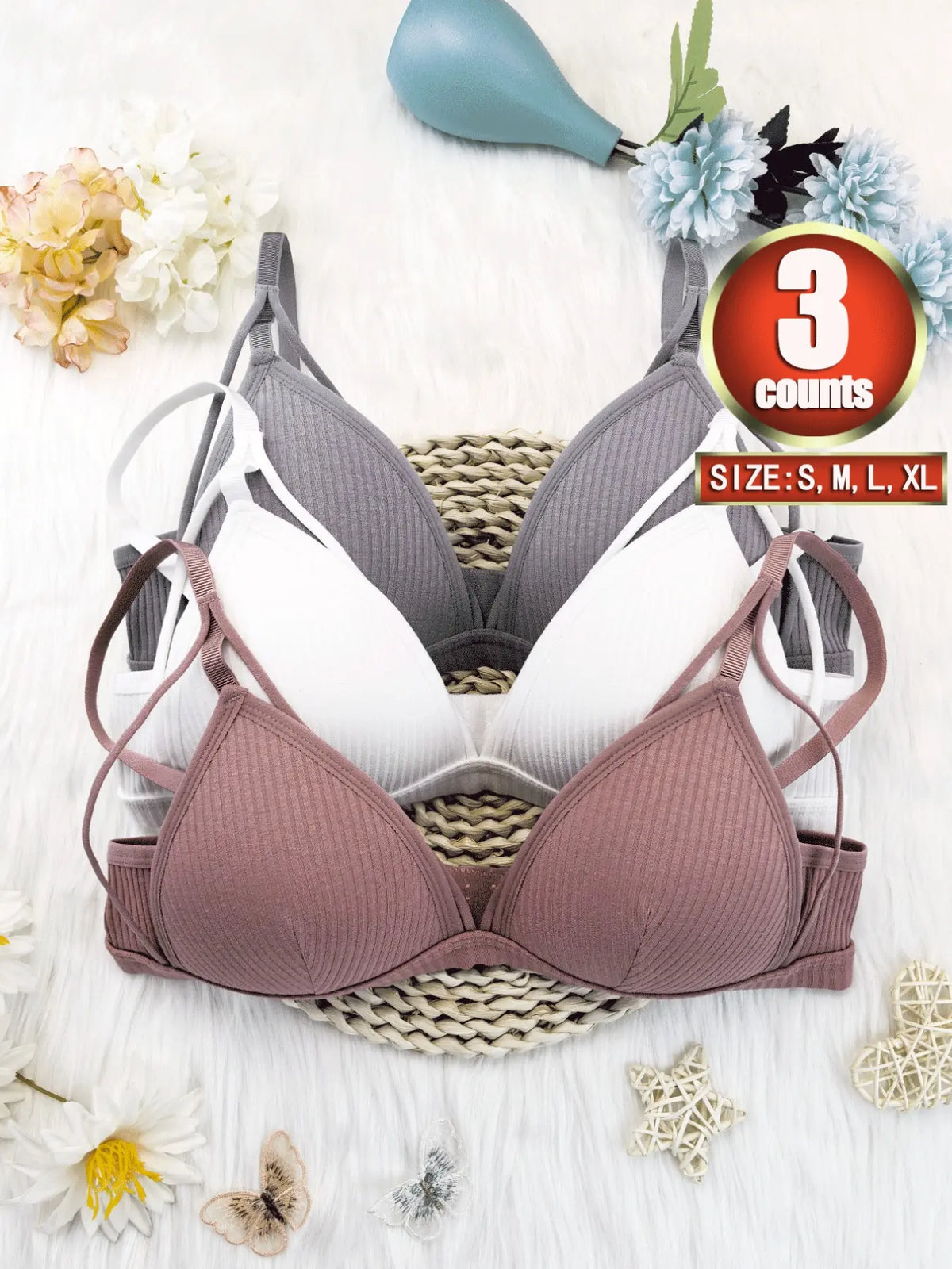 Women'S Plain Wireless Fitted Knit Everyday Bra, Soft Comfortable Adjustable Strap Bra for Daily Wear, Ladies Lingerie for All Seasons, Underwear, Casual, Adjustable Strap Bralette, Cutout Bra