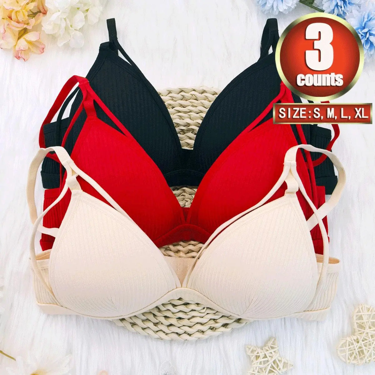 Women'S Plain Wireless Fitted Knit Everyday Bra, Soft Comfortable Adjustable Strap Bra for Daily Wear, Ladies Lingerie for All Seasons, Underwear, Casual, Adjustable Strap Bralette, Cutout Bra