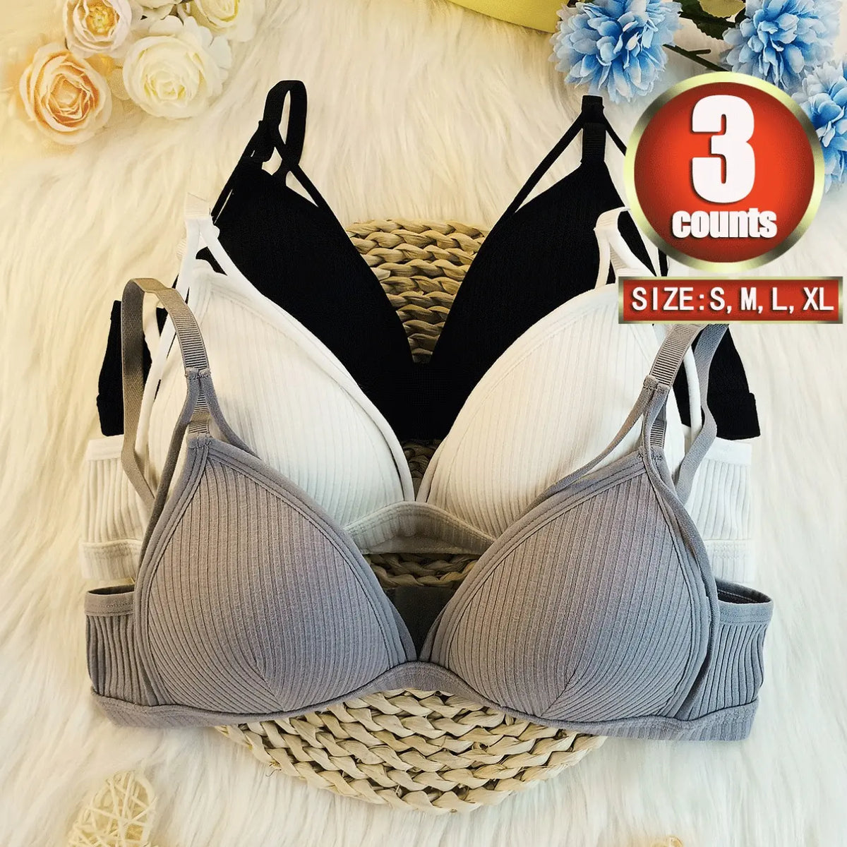 Women'S Plain Wireless Fitted Knit Everyday Bra, Soft Comfortable Adjustable Strap Bra for Daily Wear, Ladies Lingerie for All Seasons, Underwear, Casual, Adjustable Strap Bralette, Cutout Bra