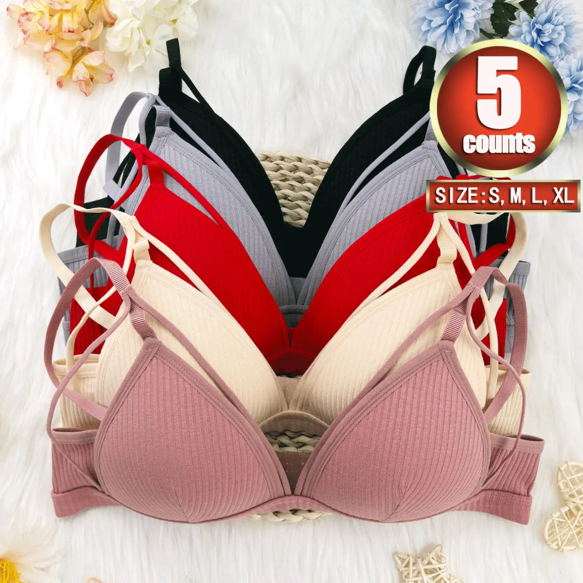 Women'S Plain Wireless Fitted Knit Everyday Bra, Soft Comfortable Adjustable Strap Bra for Daily Wear, Ladies Lingerie for All Seasons, Underwear, Casual, Adjustable Strap Bralette, Cutout Bra