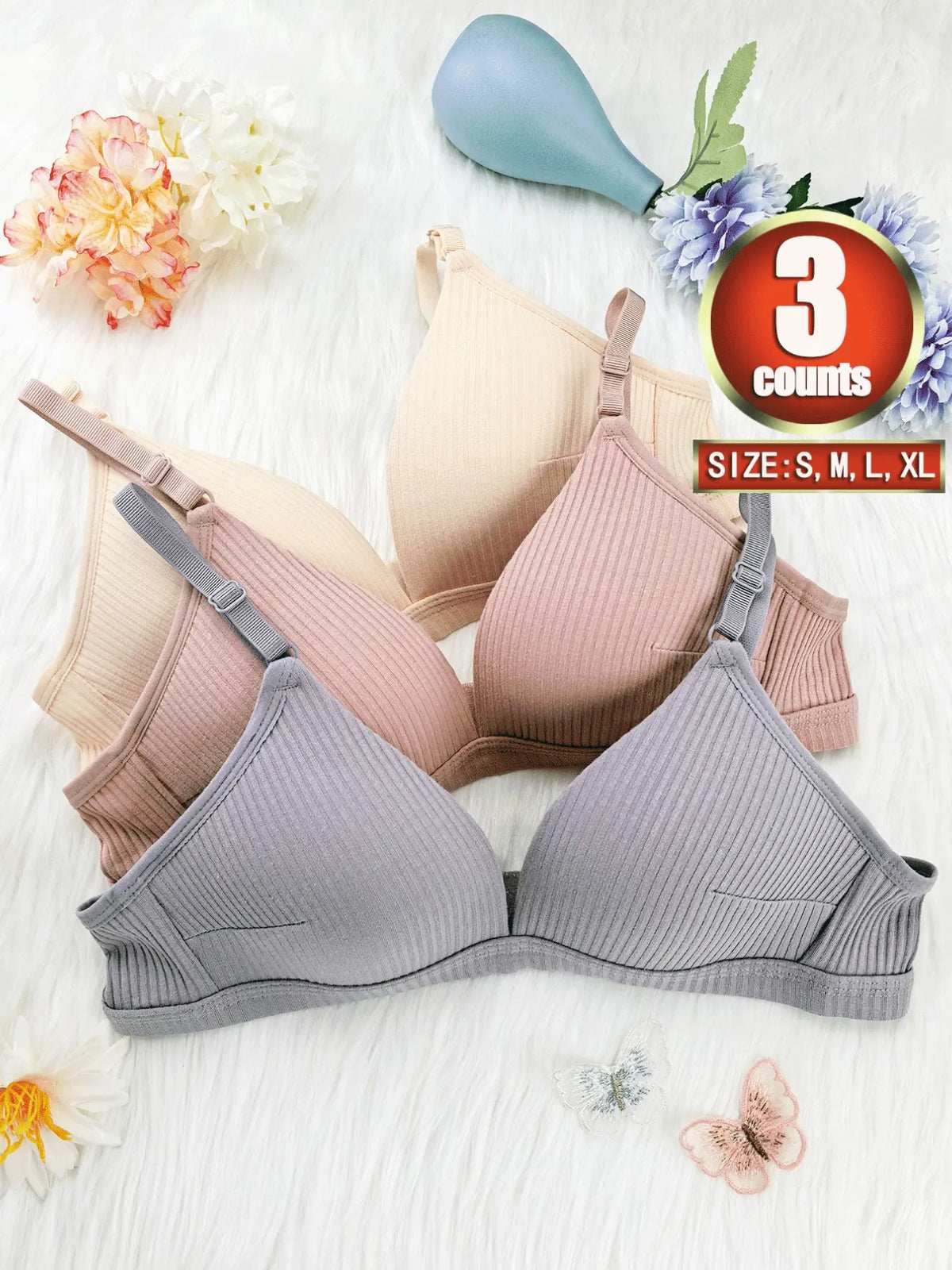 Women'S Plain Wireless Fitted Knit Everyday Bra, Soft Comfortable Adjustable Strap Bra for Daily Wear, Ladies Lingerie for All Seasons, Underwear, Casual, Adjustable Strap Bralette, Cutout Bra