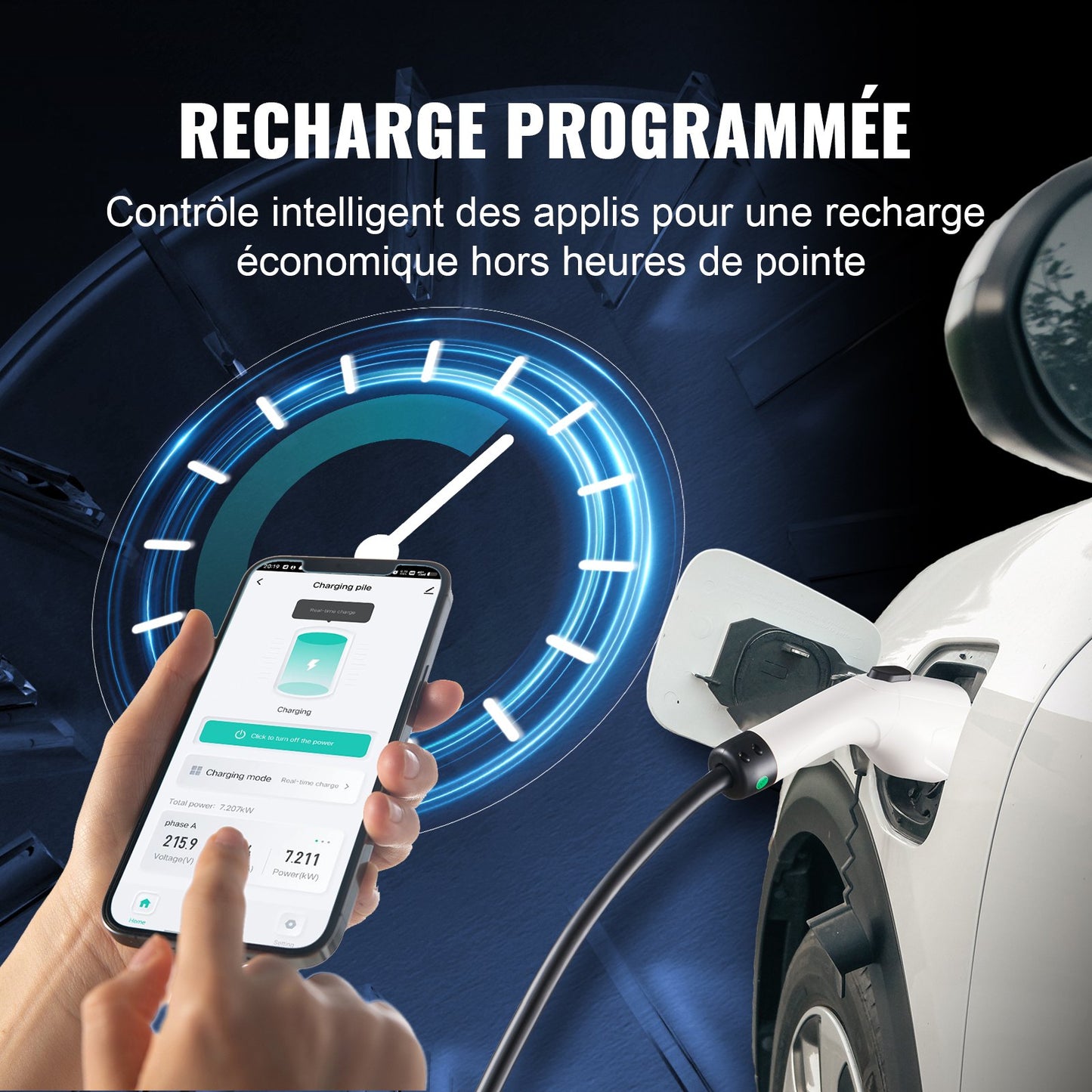Chargeur EV portable Type 2, 16A 3,7 kW, chargeur pour voiture électrique