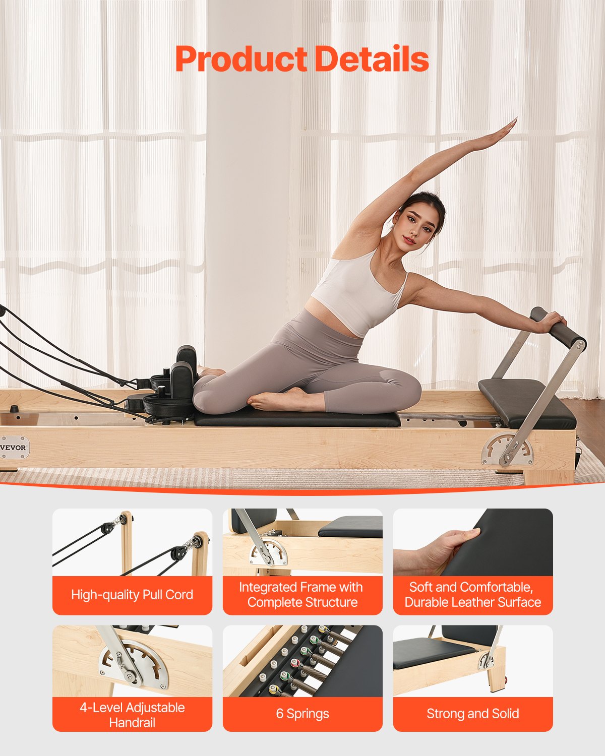 Machine de Pilates Reformer, équipement de Pilates en bois pour la maison